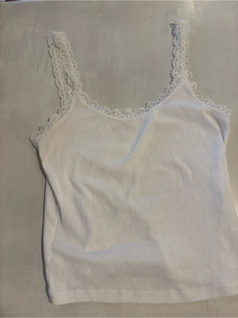 Lace-Trim Ribbed Camisole Tank - White